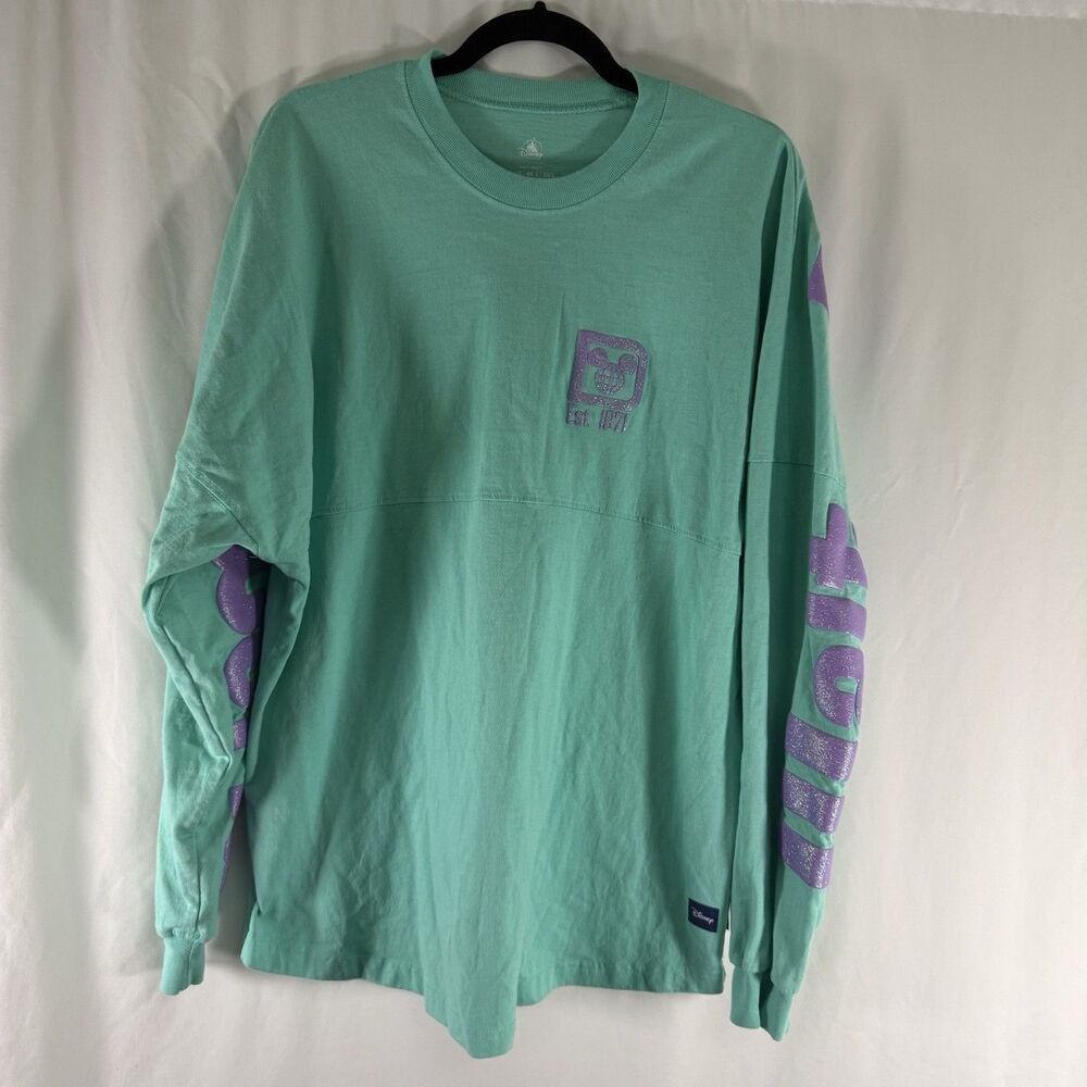 Walt Disney World Sweater Women's Large Green Pullover Crew Neck 100% Cotton